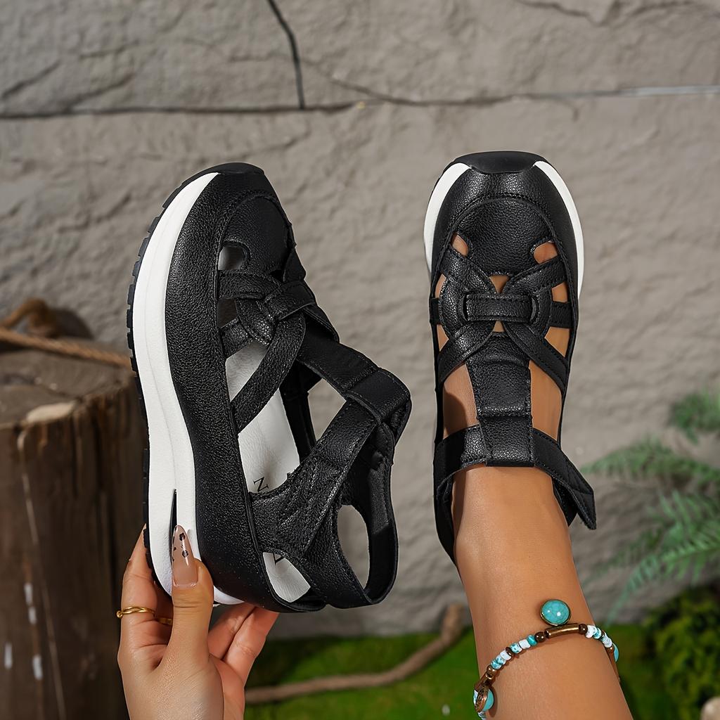 Women's White Platform Sandals Thick Sole Wedge Heels Hook-and-loop Strap Faux Cover Rubber Sole Strappy Summer Shoes
