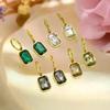Geometric Square Crystal Zirconia Hoop Earrings Trendy Sparkling Metal Drop Earrings For Women Party Daily Accessories