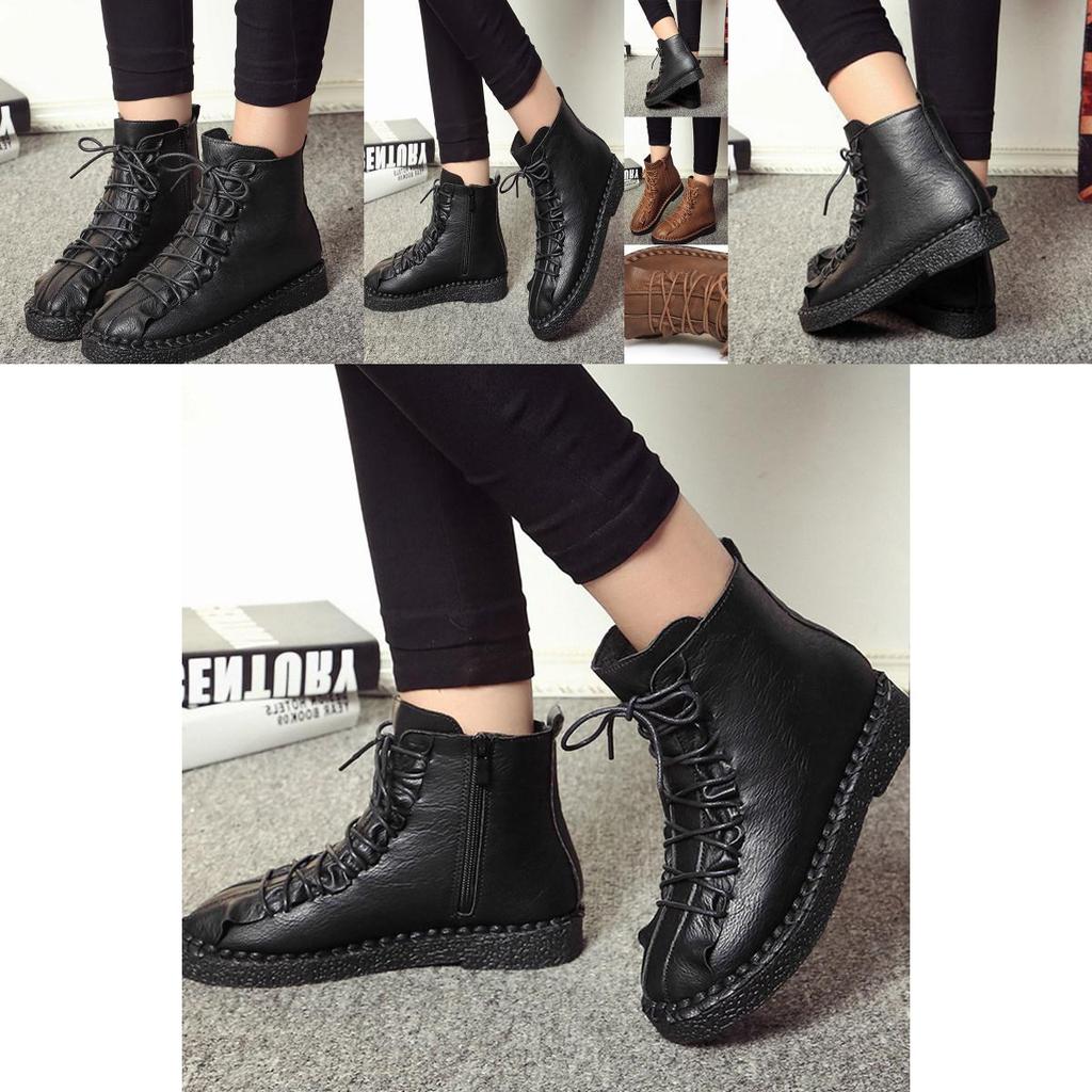 Pu Women Casual Leather Lace Up Combat Punk High Top Ankle Boots Boots Martin
