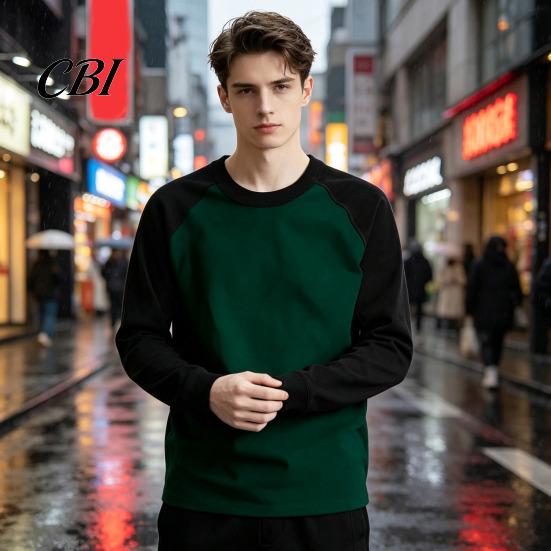 Men Raglan Block Shirt Shirt, Long Sleeve Crew Neck T-shirt, Warm Layering Tees for Casual Pullover Base Layer Autumn Winter Regular Fit