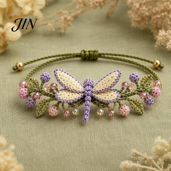 Handmade Bracelet Kit DIY Nature-Inspired Crochet Kit, 3D Animals Plants Hand-Crocheted Jewelry Making Flower Maple Dragonfly Butterfly Set, Gift for