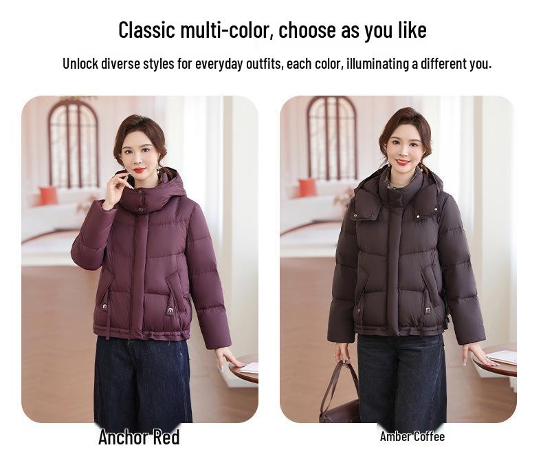 2025 Winter Short Down Jacket for Women - Petite Fashion Warm Puffer with White Duck Down