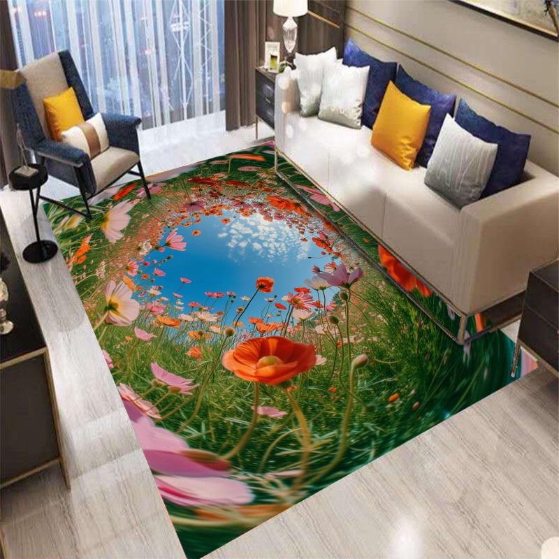Blue Sky Flowers Trees Carpet Living Room Bedroom Kitchen Sofa Table Balcony Carpet Anti Slip Washable Exquisite Home Decoration