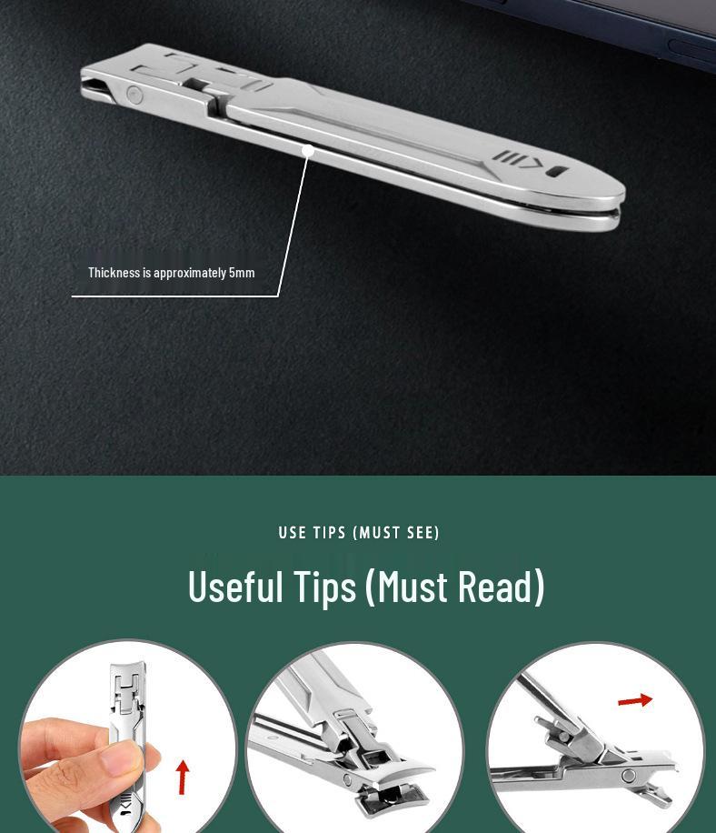 Foldable Stainless Steel Flat-Edge Nail Clippers - Portable Manicure and Toenail Tools.