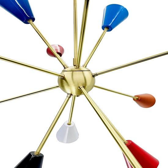 Candelabru Sputnik din alamă cu 12 brațe - Lumină în stil italian Stilnovo de la mijlocul secolului - Lampă nordică Candelabru de tavan - Iluminat suspendat