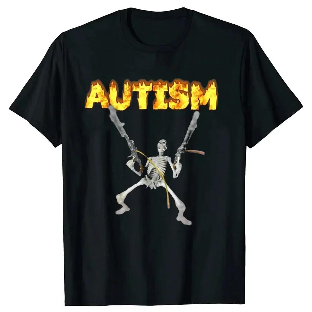 Retro Autism Skeleton Funny Women T-Shirt Neurodivergent Autism Awareness Support Graphic Tee Halloween Gifts Women Clothes