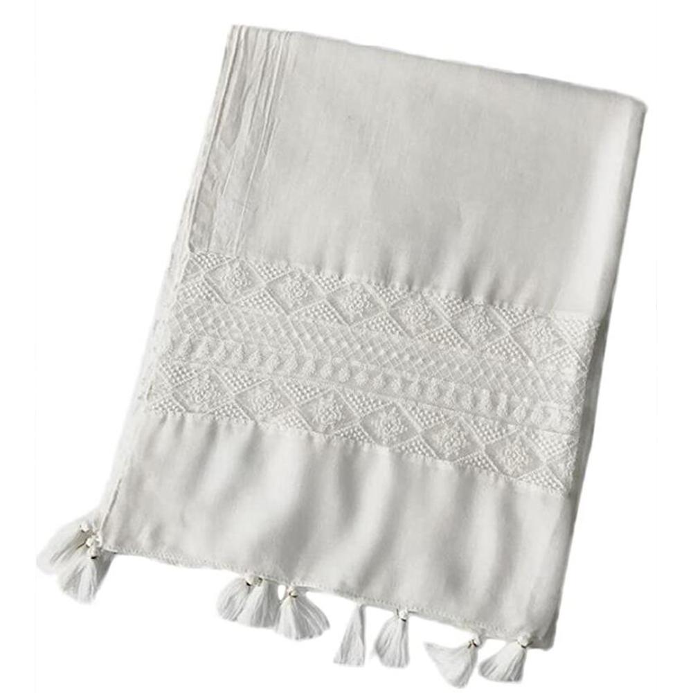 Women Cotton Shawl Solid Color Fashion Pure Elegance Lace Scarf Hanging Spring And Autumn Tassels Wrap Shawl