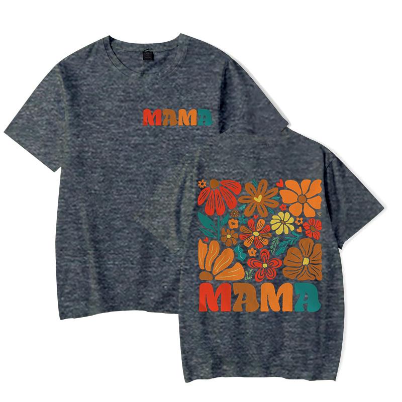 Hot Sale Women Clothing Mama Flower Boho Vintage T-Shirts Mother's Day Gift Funny Tee Tops Boho Floral Mama Short Sleeve T-shirt
