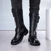 Luxury Mens Leather Boots Fashion Motorcycle Boots Punk Rock Gothic Boots for Men Lace-up Cowboy Boot Mid-calf Knight Boot Botas