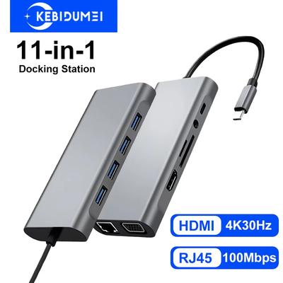 Stazioni di Docking USB C 11-in-1 USB C HUB Adattatore da Tipo C a 4K HDMI Splitter USB 3.0 con PD/RJ45/3.5mm/TF/SD per Laptop Macbook