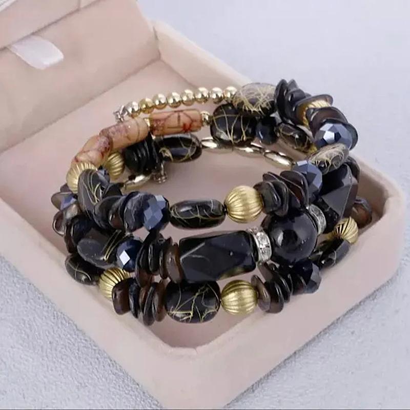 Bohemian Charm Beads Wrap Bracelets,Vintage Crystal, Turquoise, And Agate Beaded Multi-Layered Bracelet/Bangle