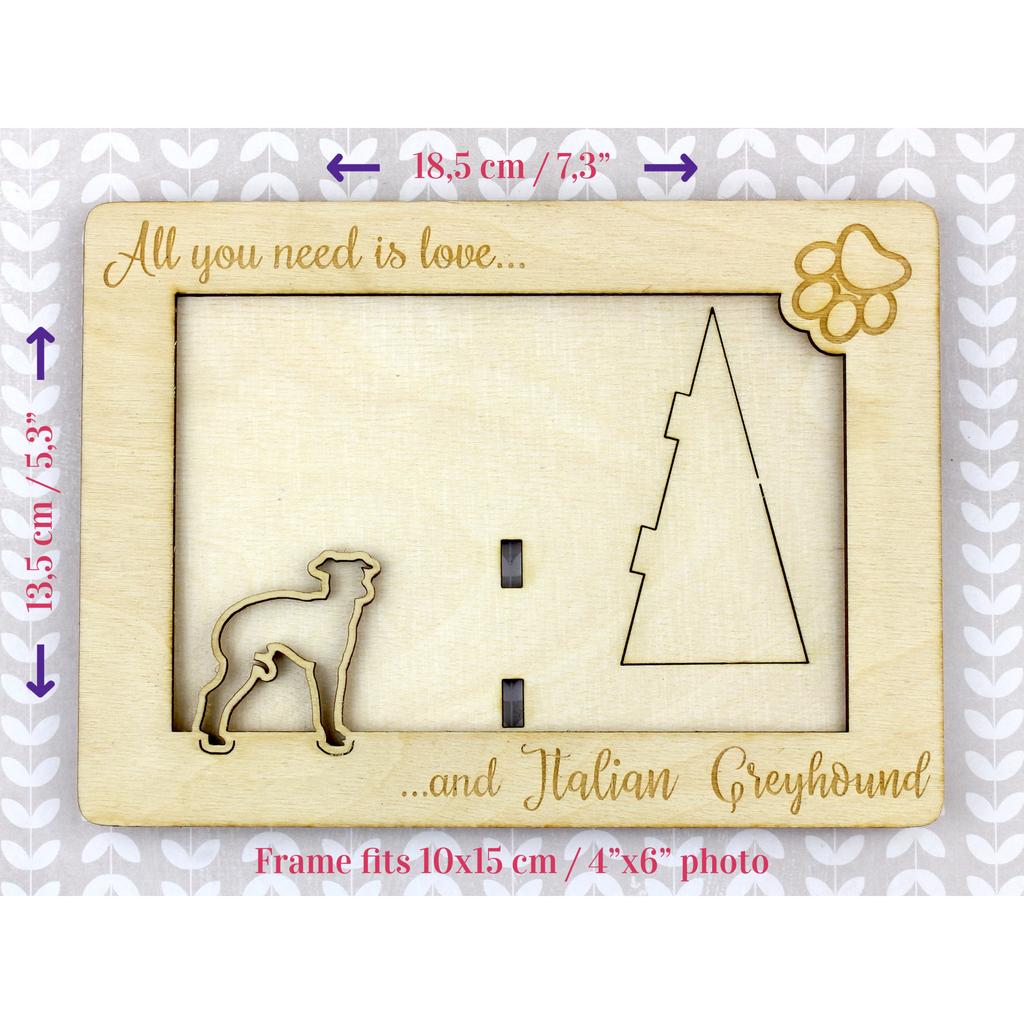 Italian Greyhound, Italian Sighthound - Photo frame, engraved wooden frame, a lovely gadget for the dog lover by Art-Dog