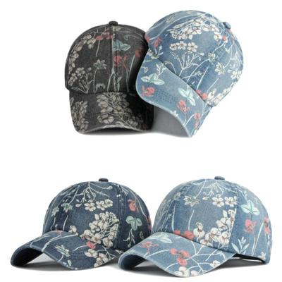 Dámské etnické květinové džínové baseballová čepice Trucker Hat nastavitelný retro ležérní