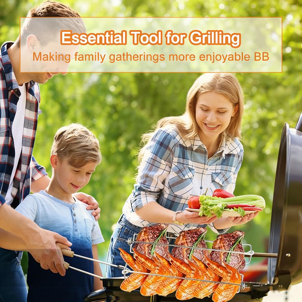 Flat BBQ Barbecue Skewer Sticks, Reusable Chicken Wing Rack BBQ Fork, BBQ Grilling Tool Set for Outdoor Picnic Camping Party
