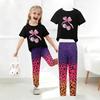 Girls' Summer Casual Short-Sleeve Long Pants Set - European & American Print