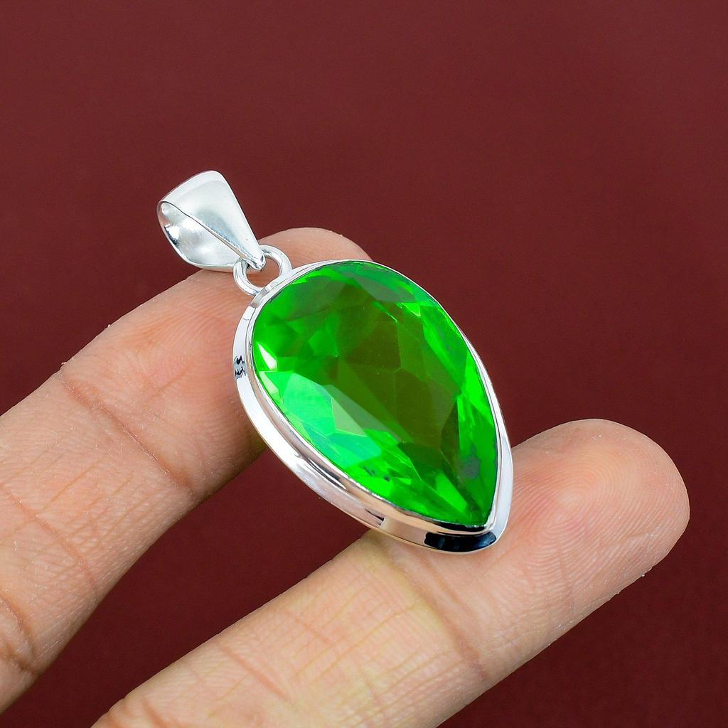 Faceted green amethyst pendant 925 sterling silver pendant handmade statement pendant gemstone pendant latest design jewelry gifts for women