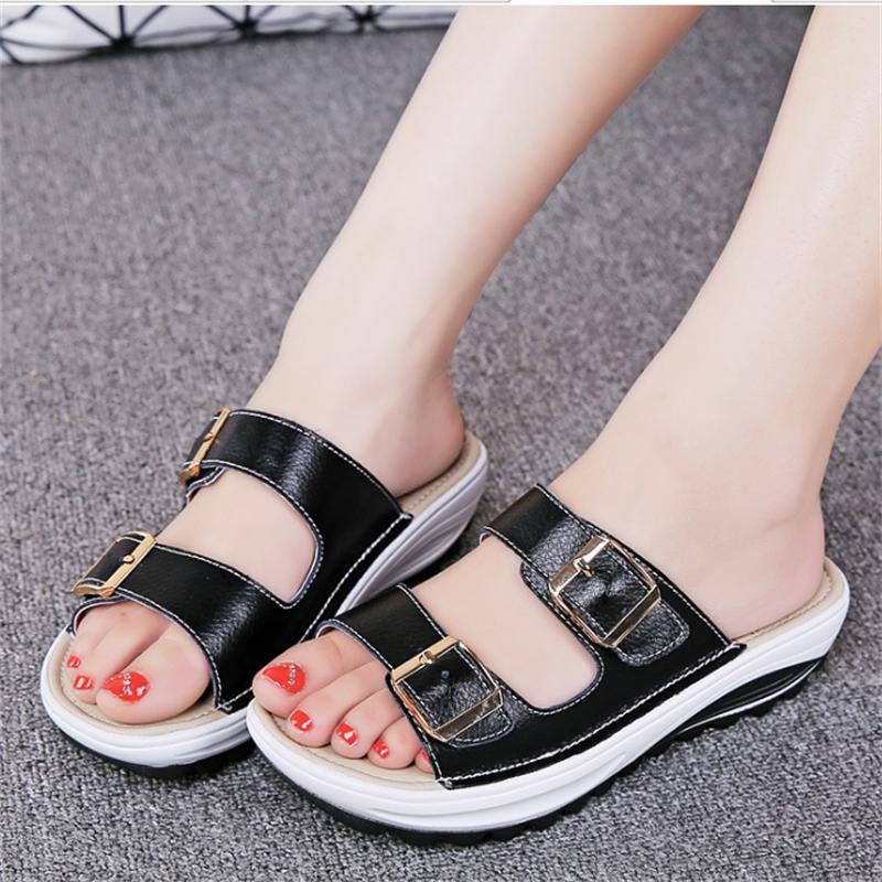Fashion New Large Size Women 100% Cowhide Slippers Flat Comfortable Beach Shoes Fashion Comfortable Slip-resistant Wear Slippers