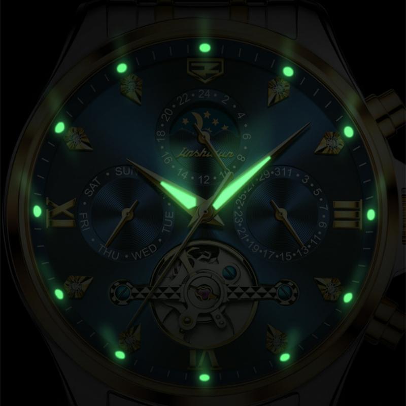 JINSHIDUN Novo Relógio Masculino de Negócios e Lazer Relógio Mecânico Multifuncional de Negócios Luminoso Tourbillon Relógio Masculino de Alta Qualidade
