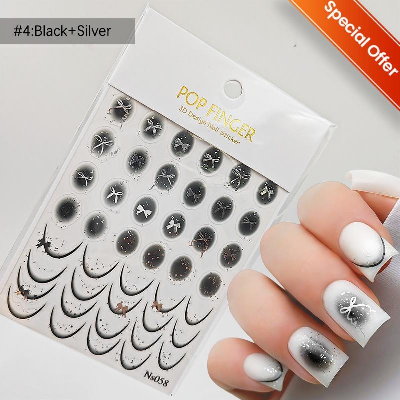 White 5D Pearl Lace Bowknot Wave Lines Nail Stickers Elegant Exquisite Nail Decoration Decals DIY Self Adhesive Transfer Slider