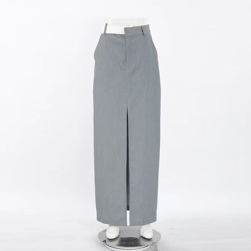 

Юбка в стиле пэчворк в западном стиле, с разрезом, с высокой посадкой, облегающее длинное платье, юбка с разрезом с высокой посадкой Grey S