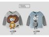Spring & Autumn 2025 Kids' 3D Cartoon T-shirt with Striped Sleeves - 100% Cotton for Boys