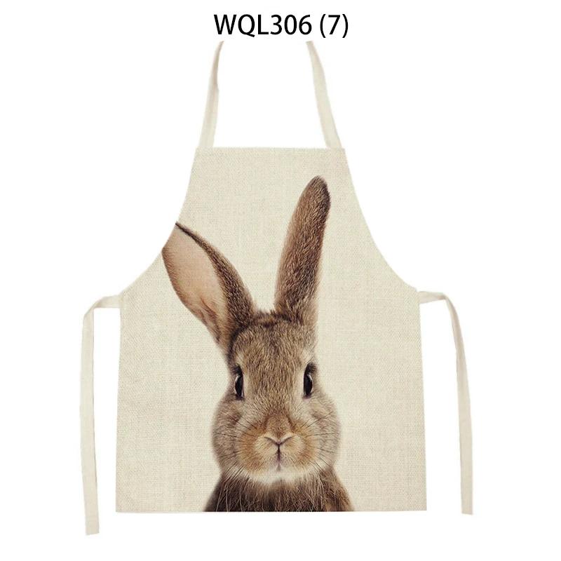 Cartoon Rabbit Deer Bear Print Kitchen Apron Women Men Sleeveless Linen Cooking Apron Home Cleaning Pinafore Baking Accessories