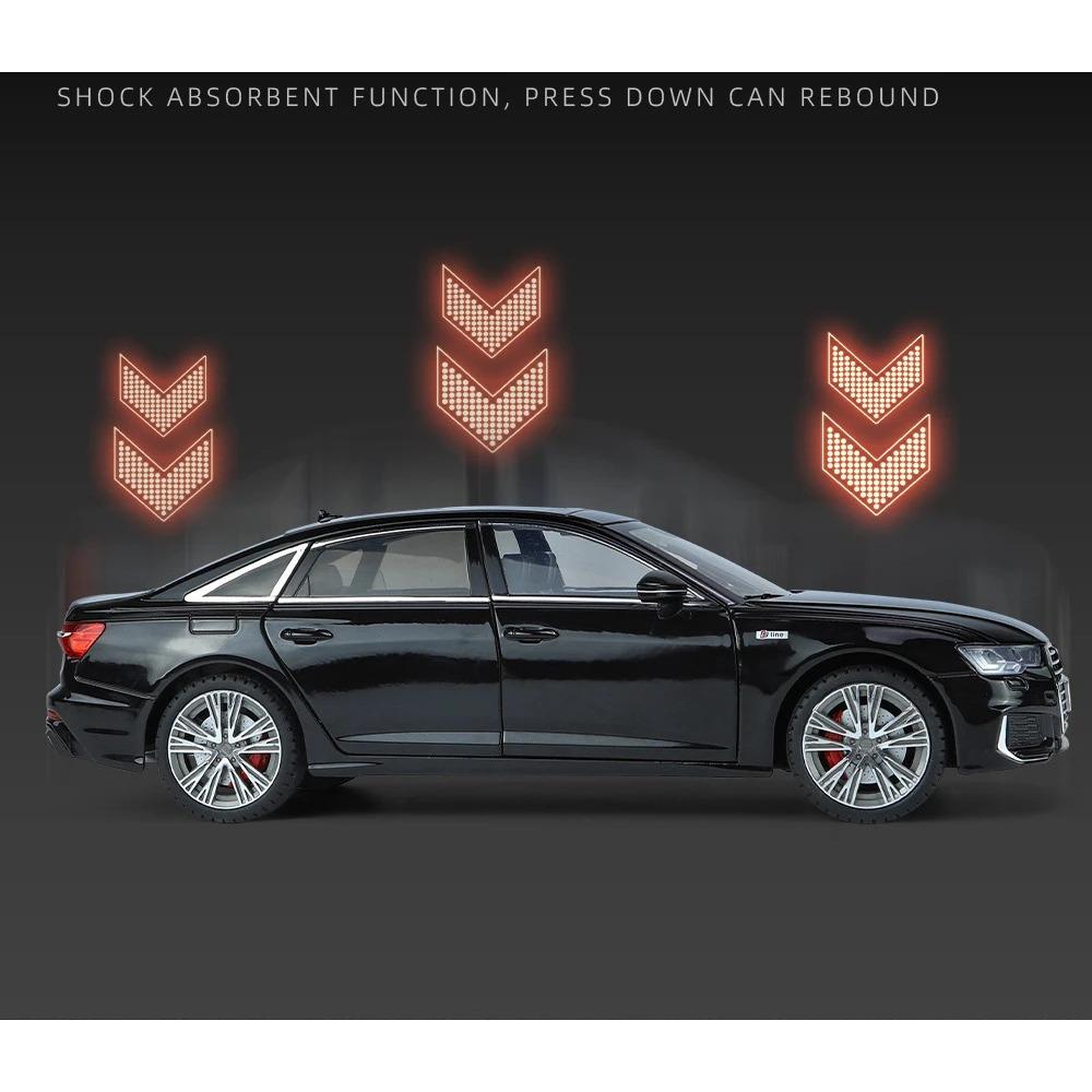 1/18 Scale A6L Toy Car Model Diecast Alloy Metal Vehicle Miniature Pull Back Sound Light Collection Gift for Boy Children Kid