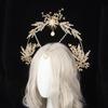 Corona Halo KC Dea del Sole Lolita Fatta a Mano Corona Nuziale Sposa Corona Foglia Cristallo Dorato Barocco Accessori per Capelli Tiara