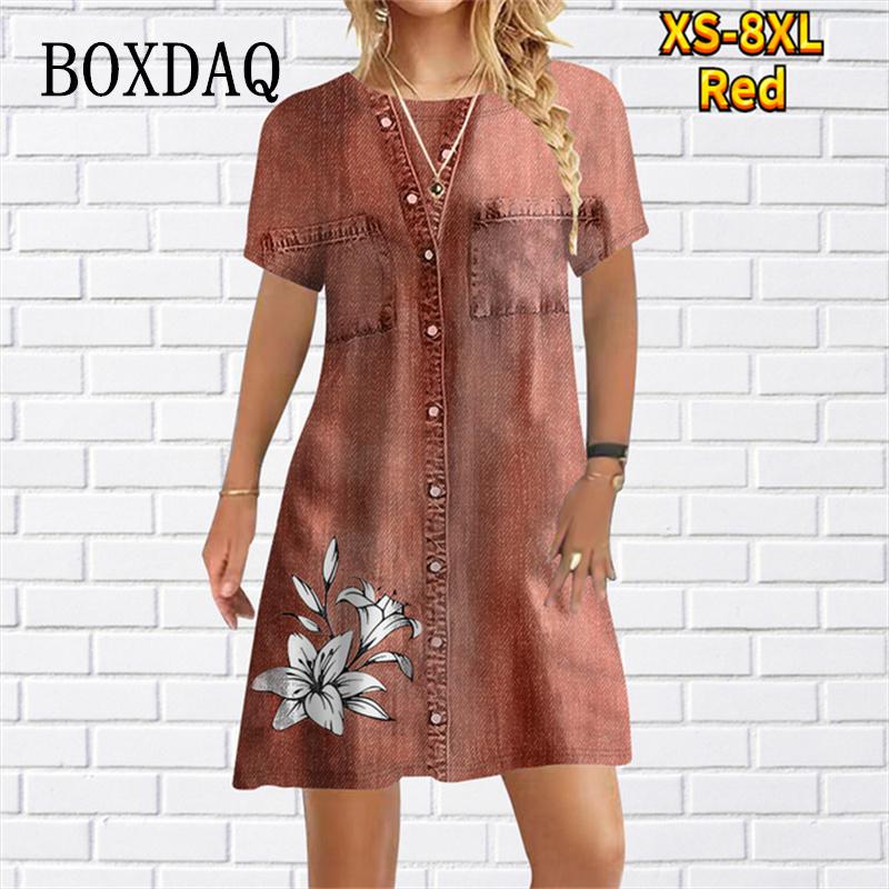 

New Women Dress Fashion Abstract False Two-piece Set Loose Casual Mini Dress Ladies Floral Print Summer Beach Party Dress 6XL