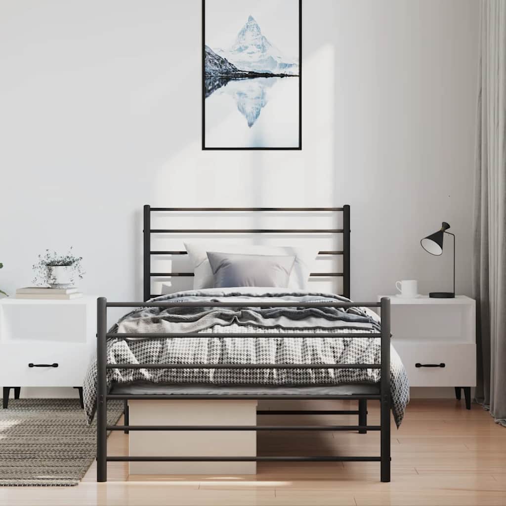Vidaxl Struttura Letto in Metallo con Testiera e Pediera, Nera, 100X190Cm