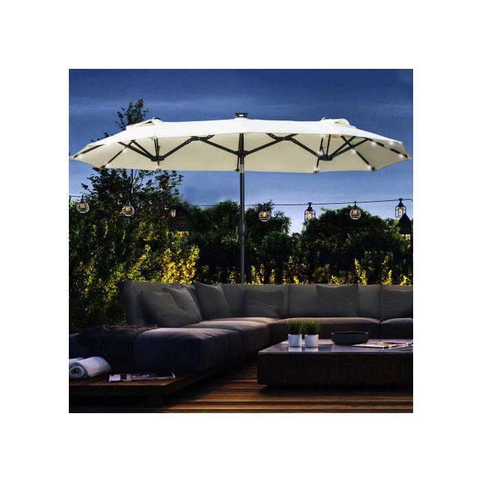 Doppel-Sonnenschirm - Outsunny - 295 x 219 cm - Solar-LED - Neigbar - Beige