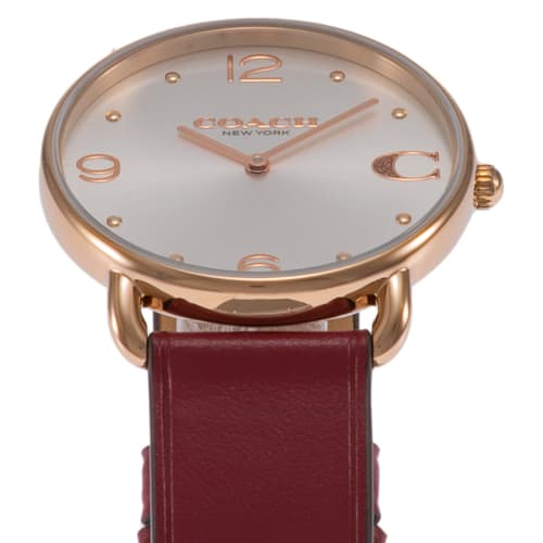 Coach ELLIOT Watch, Silver Dial, Quartz Movement, Water Resistant, Mineral Glass, 36mm, 14504204, Women's, Red