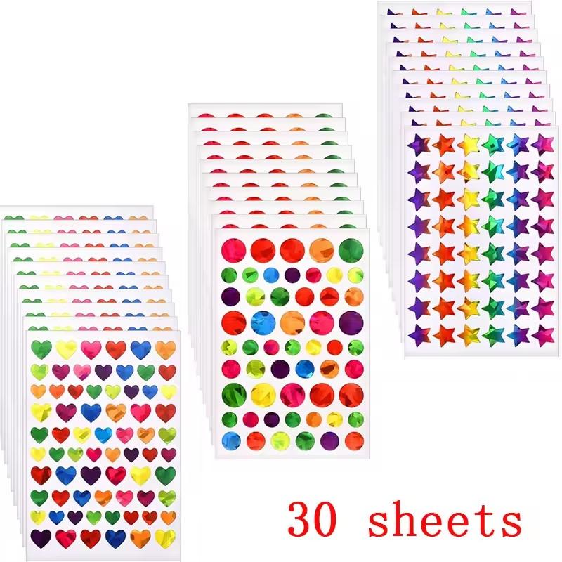 Star Dot Hearts Paper Sticker for Kids Reward Birthday Party Favors Glitter Foil Sticker Reward Chart Labels Gift DIY Decoration