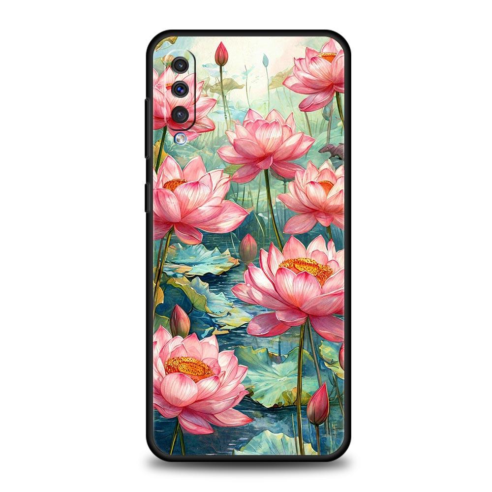Phone Case For Samsung A56 A36 A26 A24 A12 A14 A16 A50 A70 A20E A10S A22 A40 A34 A54 A42 A52 5G A04s A06 Cover Lotus Pattern