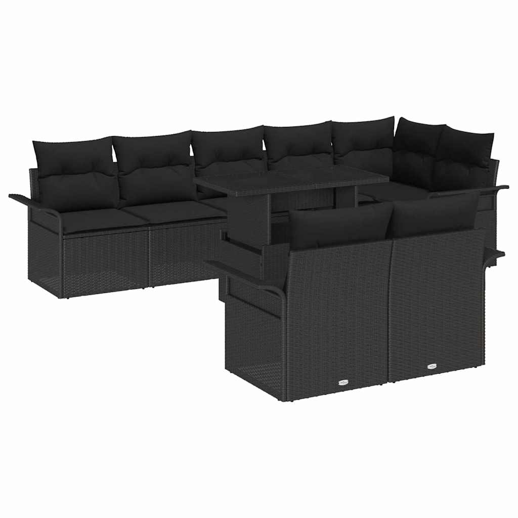 9 Piece Garden Sofa Set with Cushions Black Poly Rattan