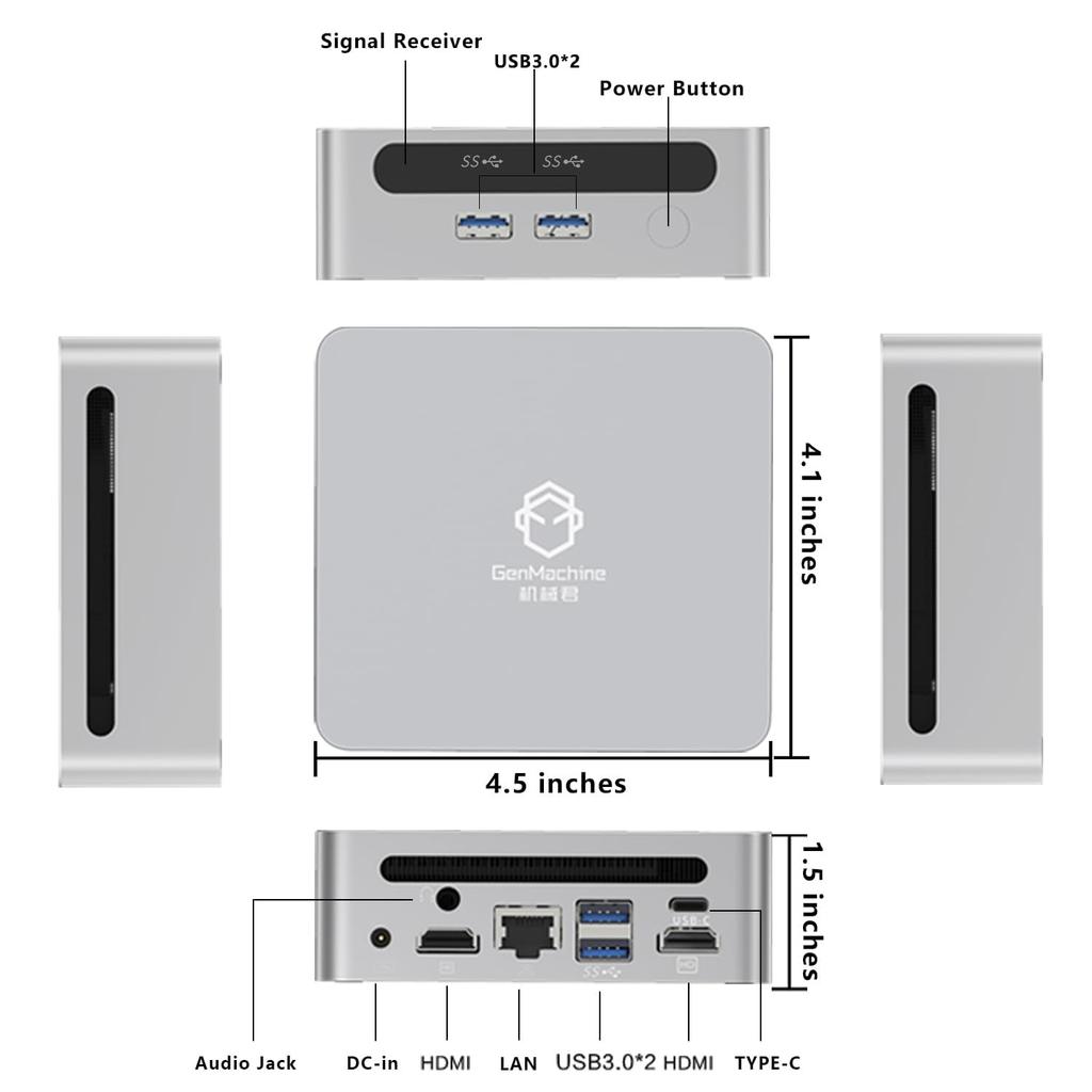 GenMachine Mini PC I5 1235U Mini Computer with Up To 16GB 512GB SSD Gaming PC for and Design 3.4GHz 10c/12t, DDR4, & M.2 NVME, Wi-Fi 6/BT 5.2, Gaming,