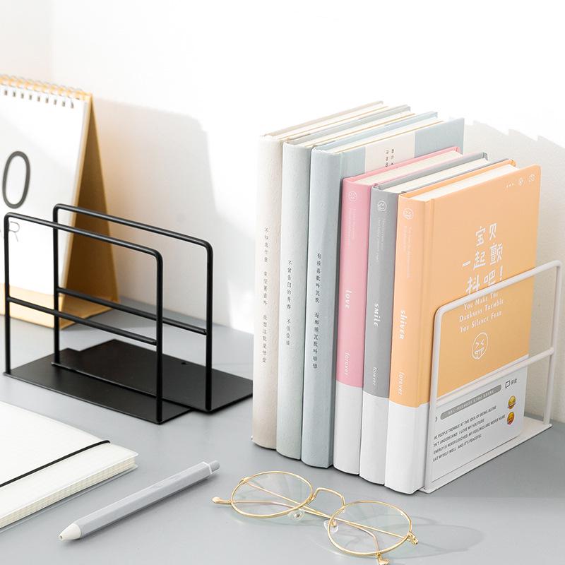 Minimalist Iron Bookends Set - 4-Piece Desktop Book Holder for Students