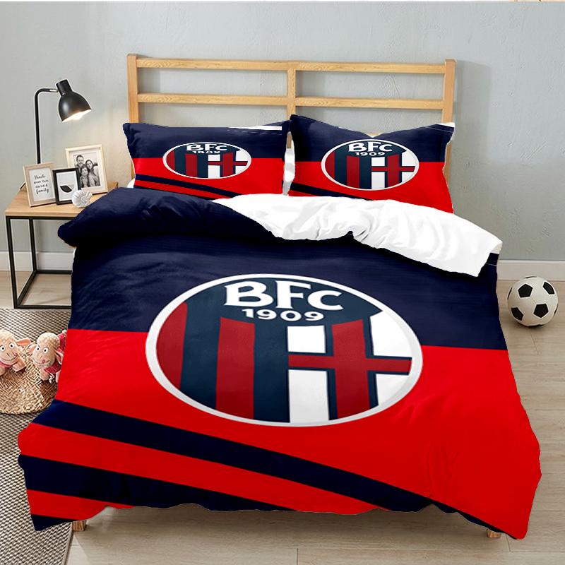 3PCS Football Bologna Bedding set,Ideal For1pc Duvet Cover And 2pcs Pillowcases Perfect for Christmas gift,Ideal for Bedroom, Dormitory