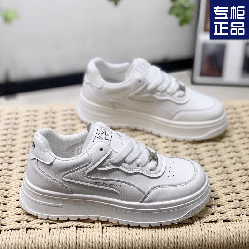 Platform women's spring new versatile casual sports shoes round head lace-up heightening board shoes