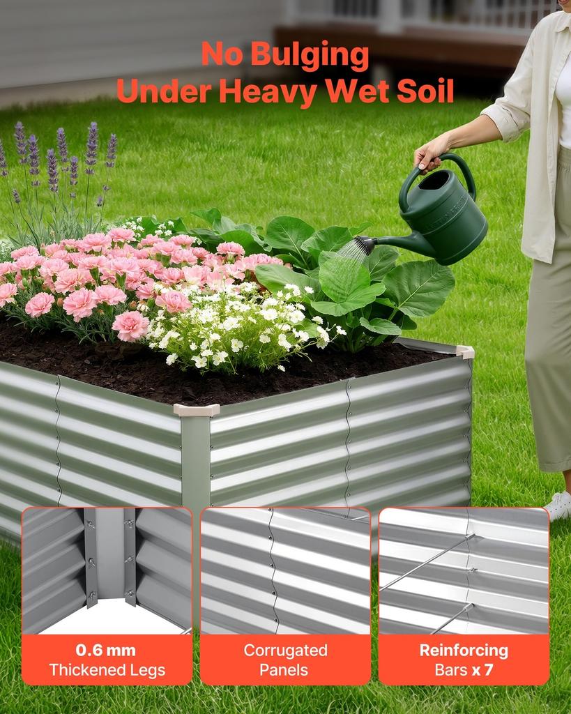 Galvanized Raised Garden Bed, 2400 X 1200 X 620 Mm, Rectangular Metal Planter Box Kit Outdoor, Bottomless Elevated Planting Box with Gloves, Alu-Zinc,