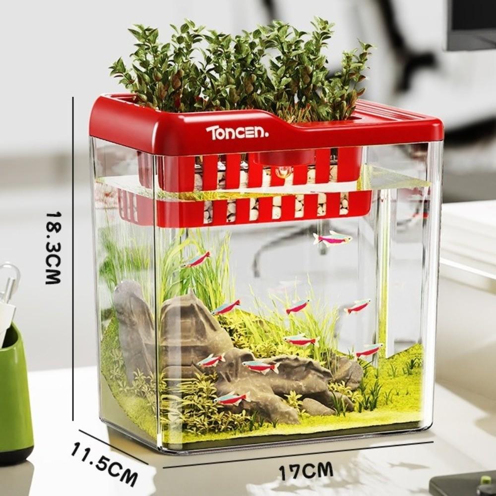 Nytt 2-i-1 Akvarium med Lokk og Lys Gjennomsiktig Fiskekar Multifunksjonell PET ABS Hydroponisk Tank Hjemmebruk