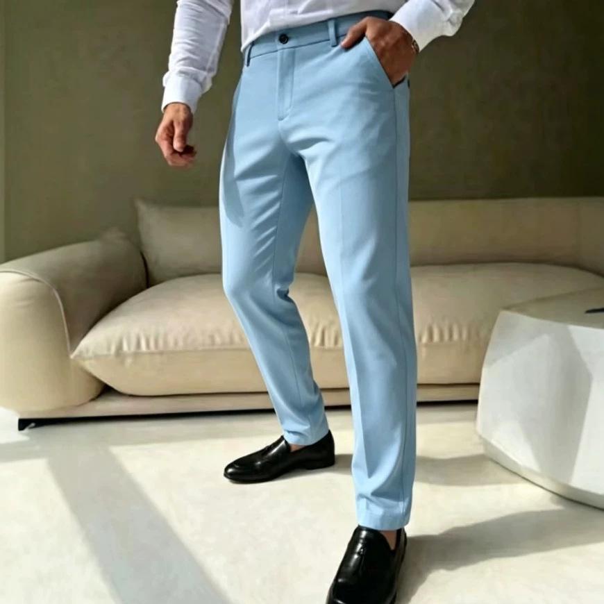 New Men's Business Casual Pants Straight Trousers Commuting Versatile Solid Color Trousers Men's Wholesale