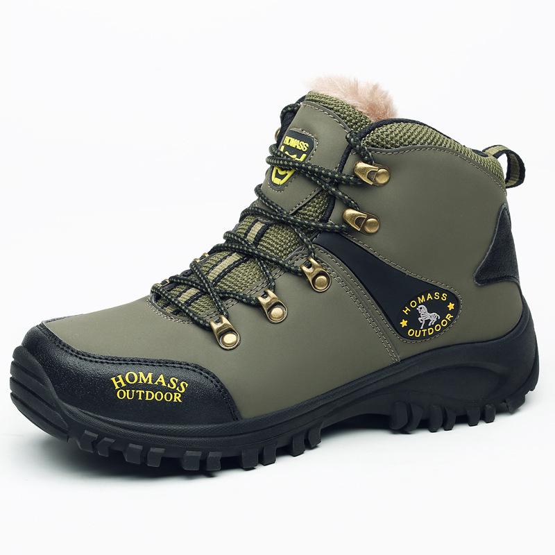 Autumn and winter new velvet thickened thick-soled heightening non-slip high-top mountaineering shoes outdoor tourism mountaineering wear-resistant