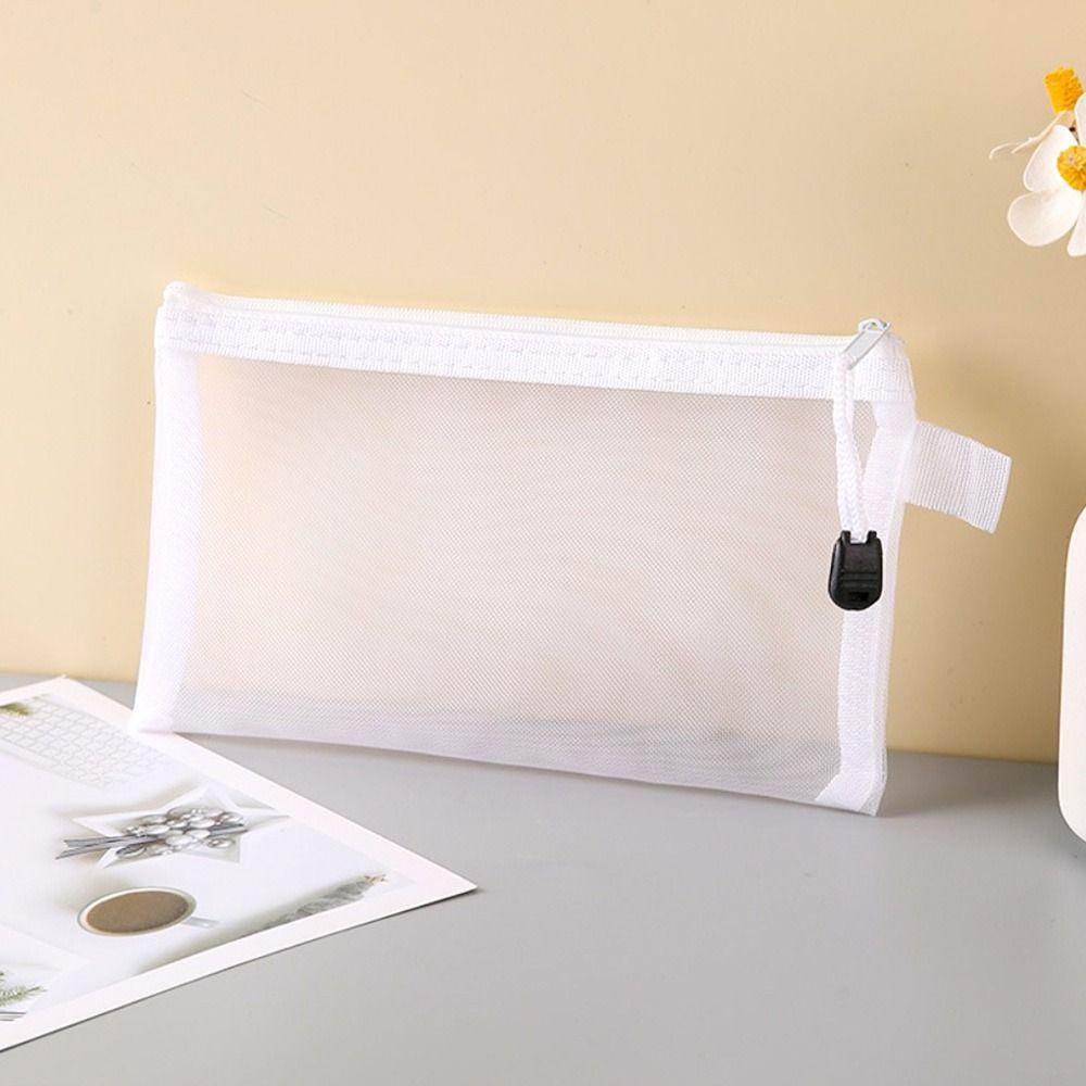 Mesh Pen Bag Nylon Document Bag Office School Supplies Zipper Pencil Case  Stationery