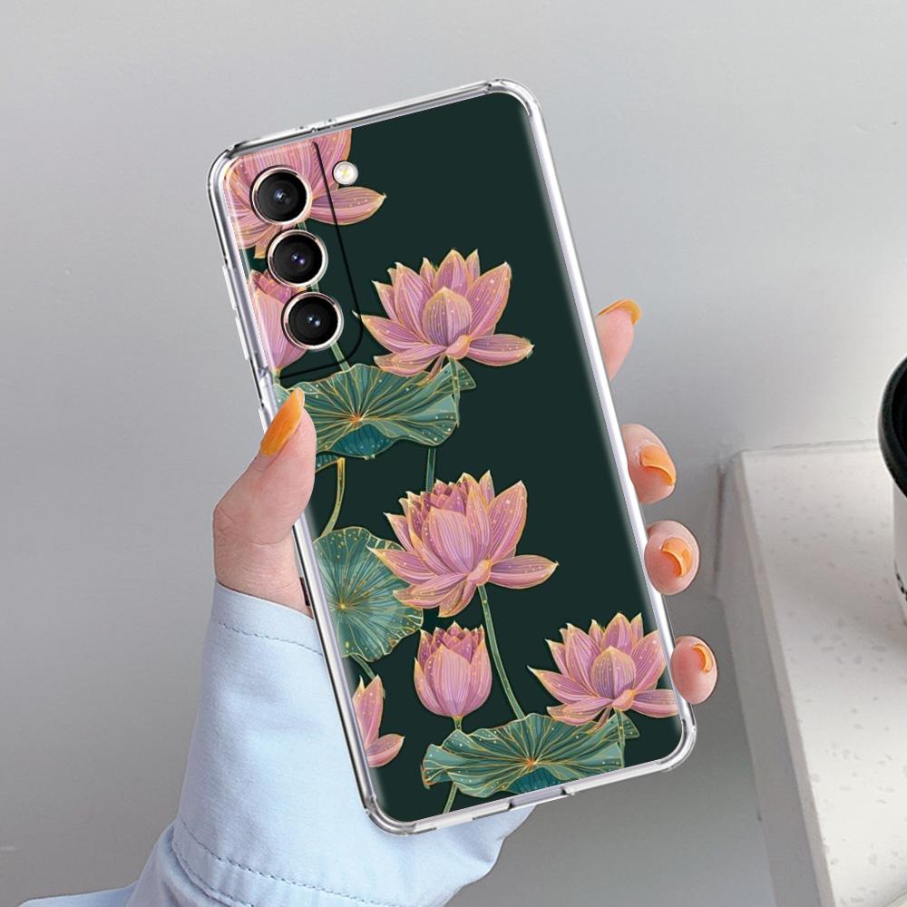 Phone Case For Samsung Galaxy S26 S25 S24 S23 S22 Ultra S20 S21 FE 5G Plus Soft Clear Cover Lotus Pattern