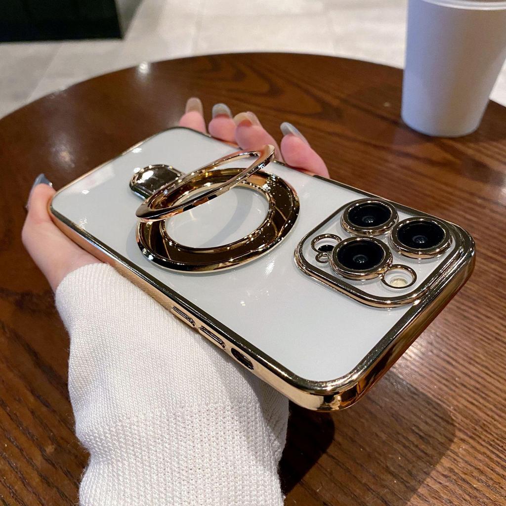 Husă Electroplacat cu Inel Magnetic pentru iPhone 16 SE, 15 Pro Max, 14 și 13