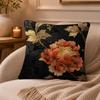 Peony Cushion Cover Anti-dustmite Pillowcase Invisible Zipper Silky Short Plush Sofa Cushion Cover