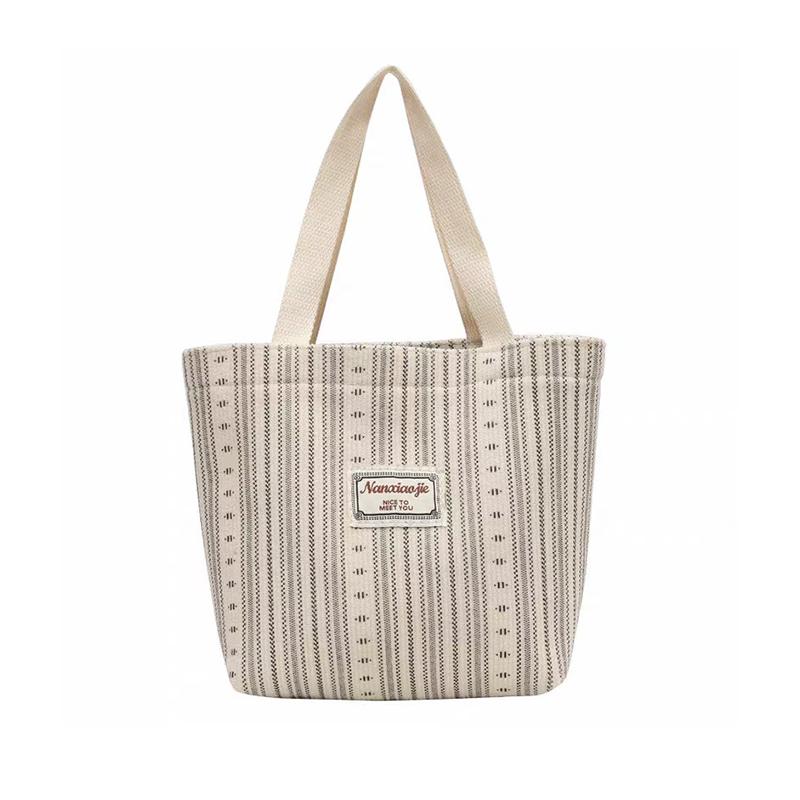 Ins Canvas Bag Women'S  Korean Style Casual Striped Handbag Large Capacity Class Commuting Shoulder Bag