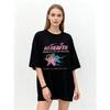 Oversized T Shirt Black Hereafter Peace Star Graphic Print With Website And Quote Statement Casual Streetwear Fashion Top For Women