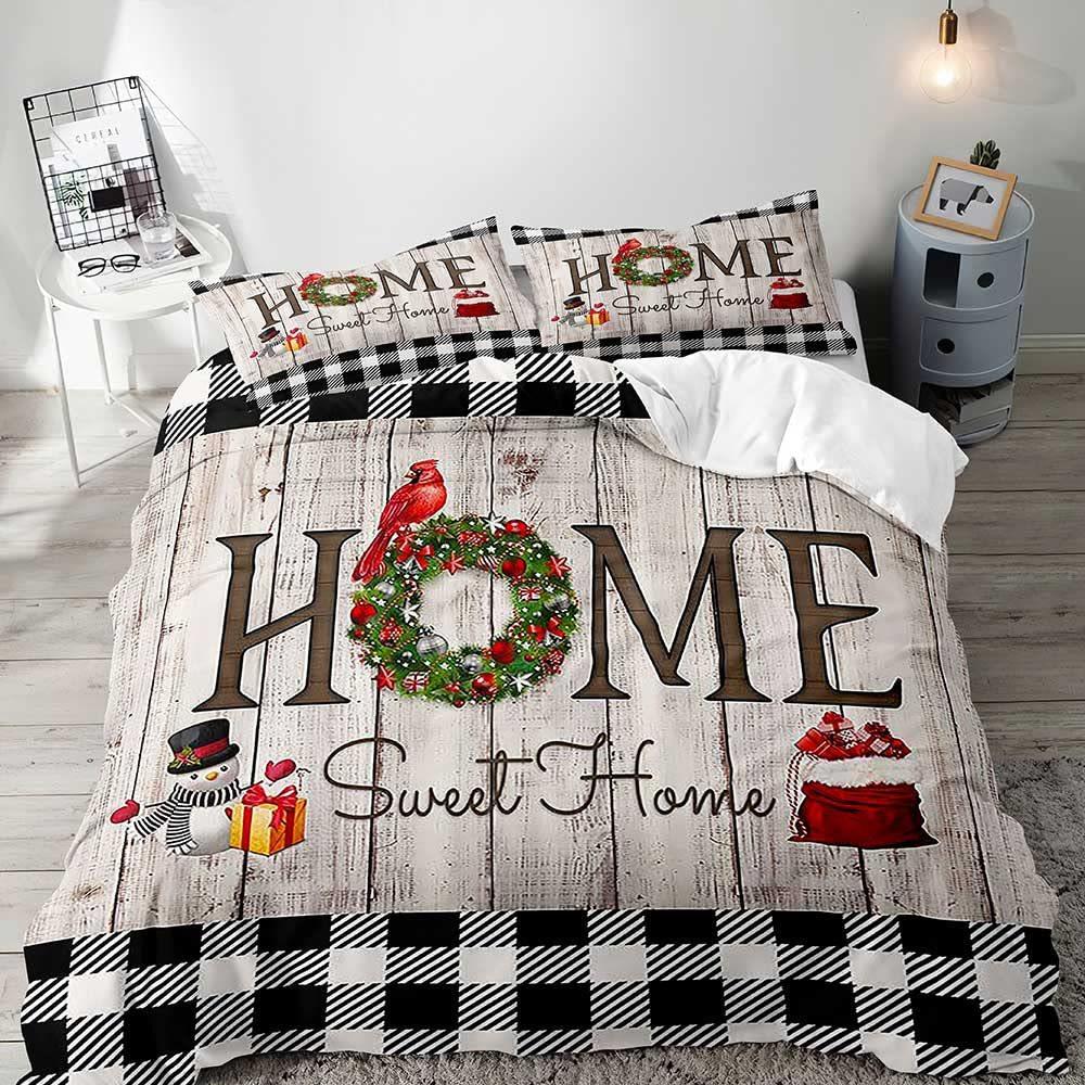 Red Christmas Hat Elk Three-Piece Quilt Cover 3D Digital Printing Bedding Set Bed Cover